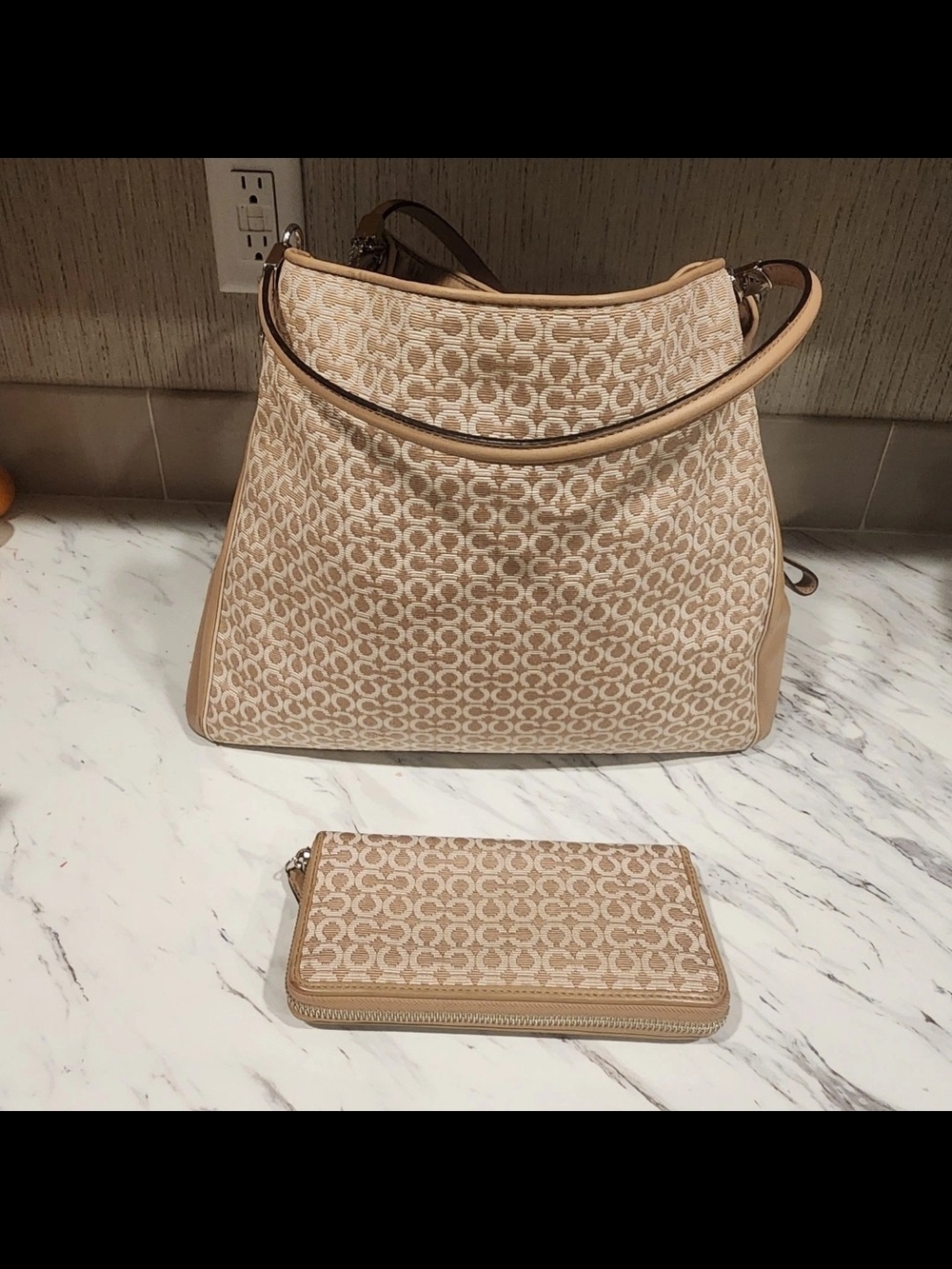 Coach Tan Signature Madison Shoulder Bag with Matching Wallet